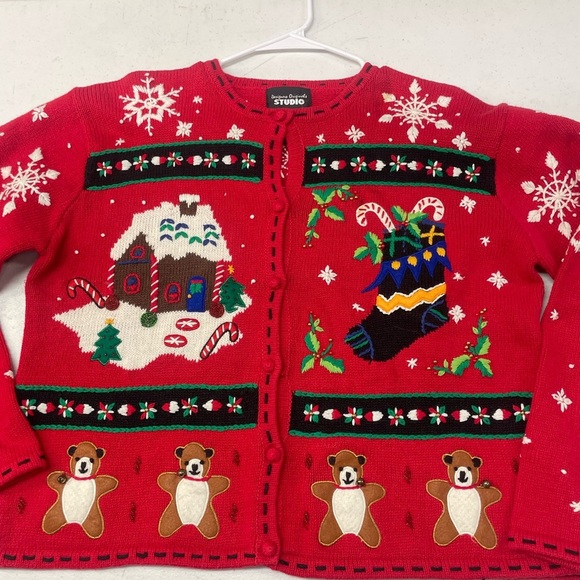 Studio Sweaters - Studio Red Holiday Sweater with Bears and Snowflakes